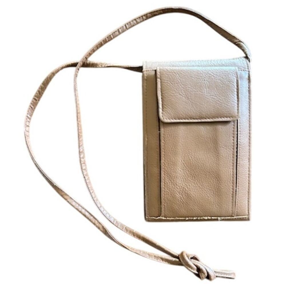 Vintage Top Grain Leather Crossbody Wallet Purse – Blush Tan – 7x5